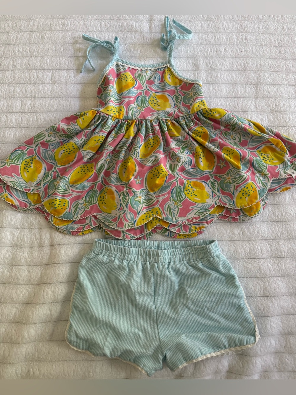 Love + Grow Pink Lemons scalloped Shorts Set